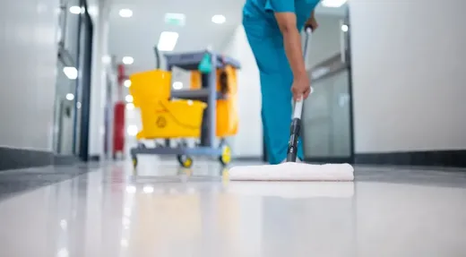 Hygienic mopping of a clinic hallway