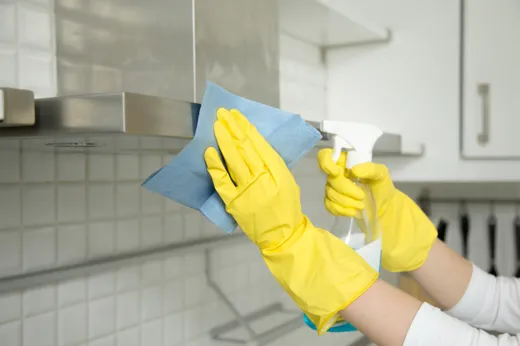 Domestic kitchen being cleaned to a sparkle
